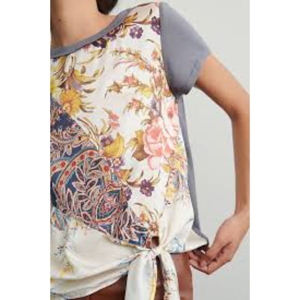 Tiny for Anthropologie Jodie Tie-Front Tee Mixed Media Patchwork Floral S